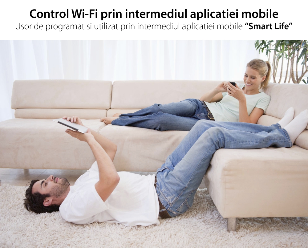 Termostat Wi-Fi Luxion TP608RFW cu receiver pentru centrala termica pe gaz sau electrica, Smart, Programari, Control aplicatie