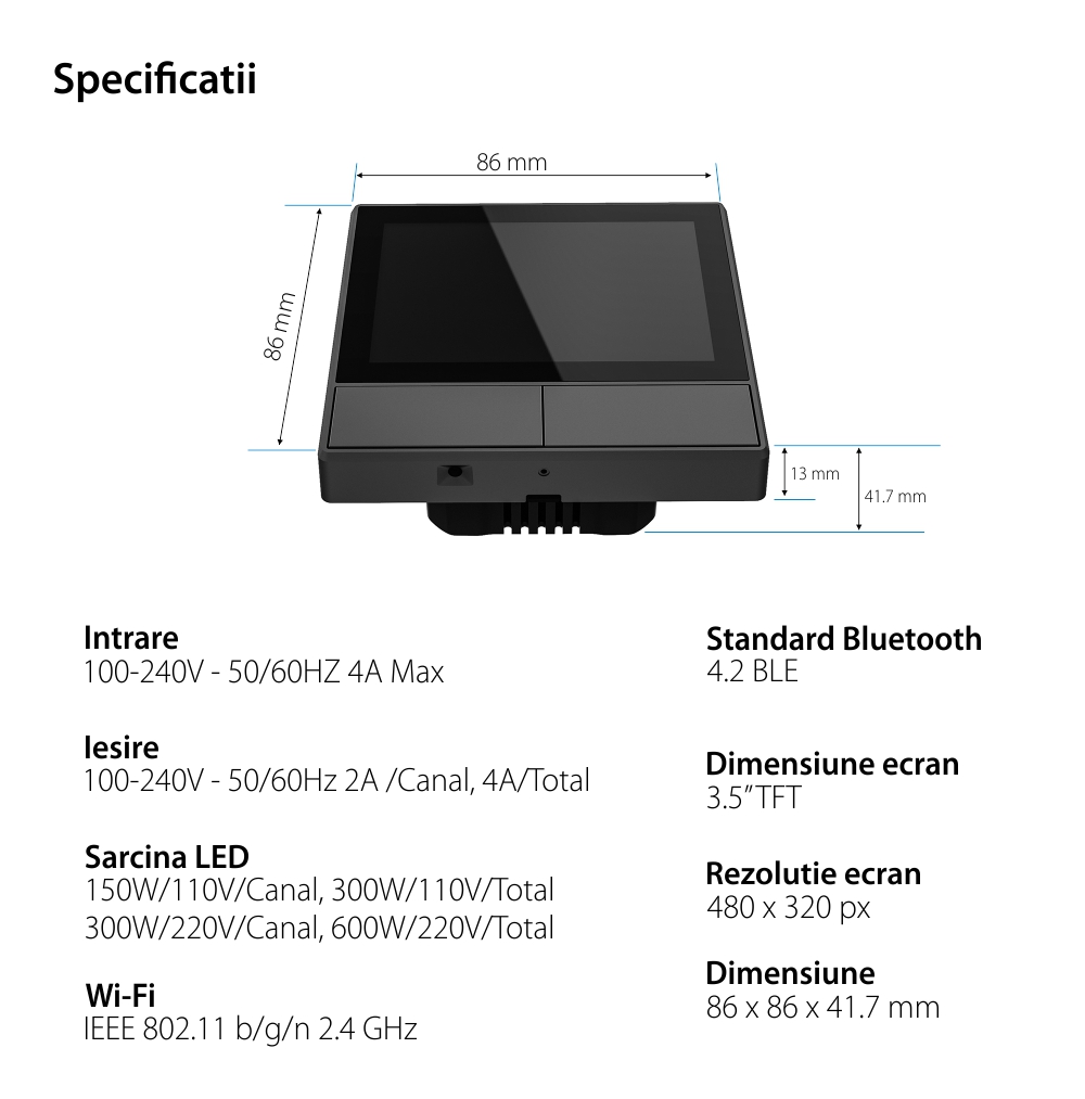 Intrerupator inteligent cu touch si functie termostat Sonoff NS Panel