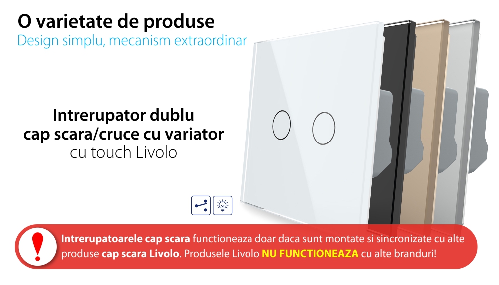 Intrerupator Dublu Cap Scara / Cruce cu Variator si Touch LIVOLO – Serie Noua