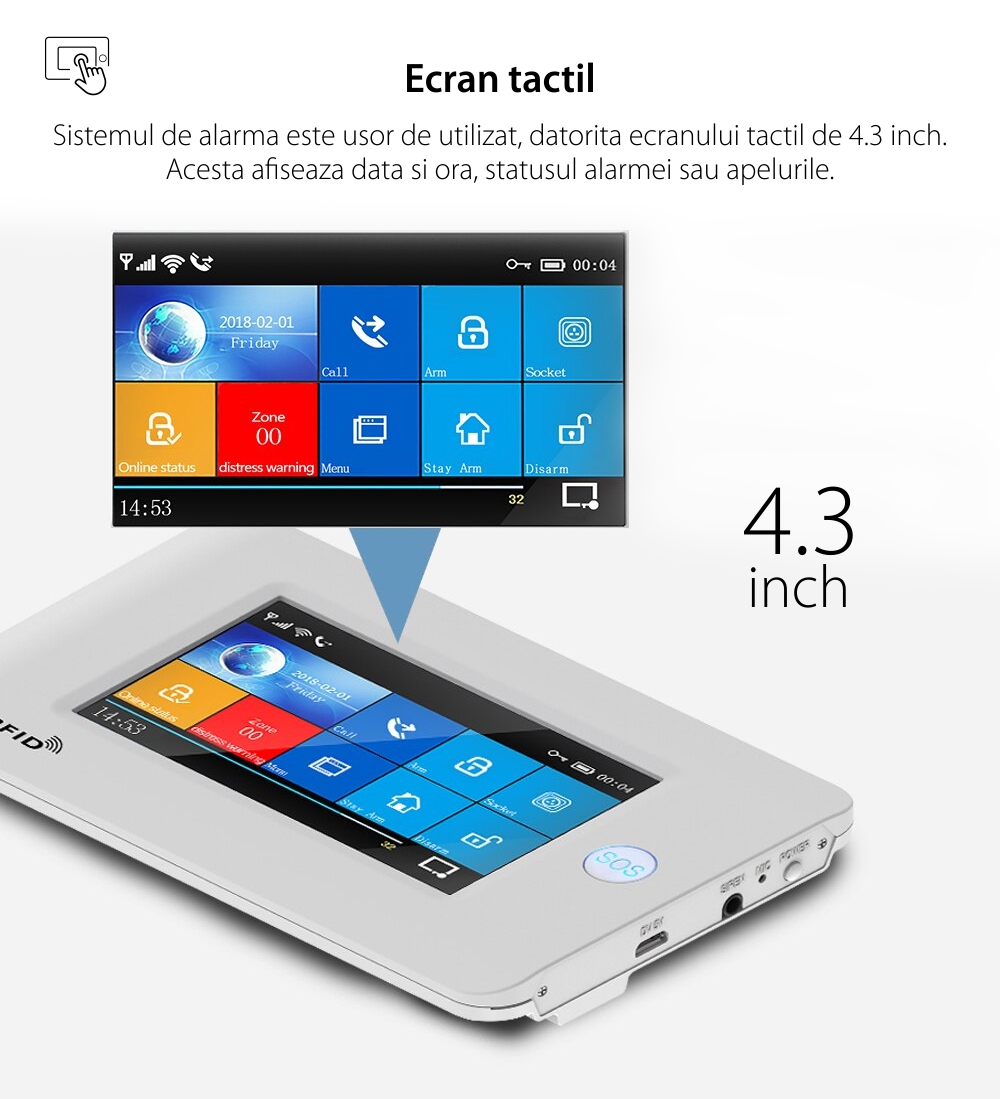 Kit sistem de securitate cu alarma PGST PG-106, Conexiune Wi-Fi &  GSM, Control vocal, Display 4.3 inch