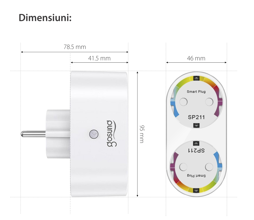 Pachet 2 prize smart Gosund SP211, Control prin aplicatie, Programare, Timer, 3680 W, 16 A