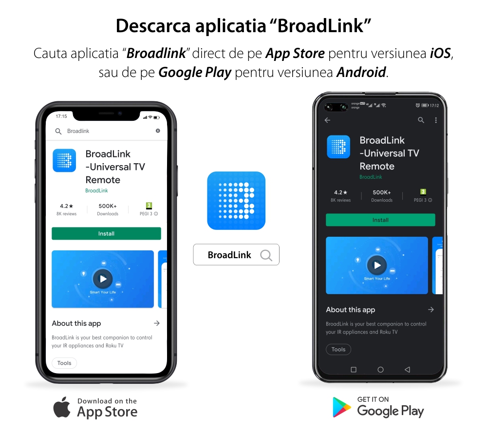 Telecomanda universala IR Broadlink TV Mate, Integrare Alexa, Google Assistant & IFTTT, Aplicatie, Distanta 8 metri