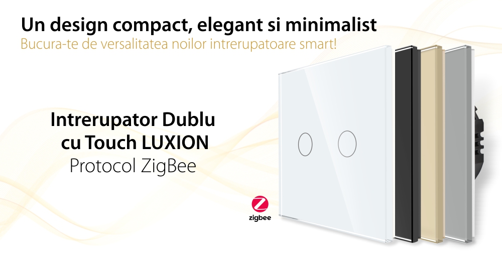 Intrerupator Dublu cu Touch din Sticla LUXION, protocol ZigBee