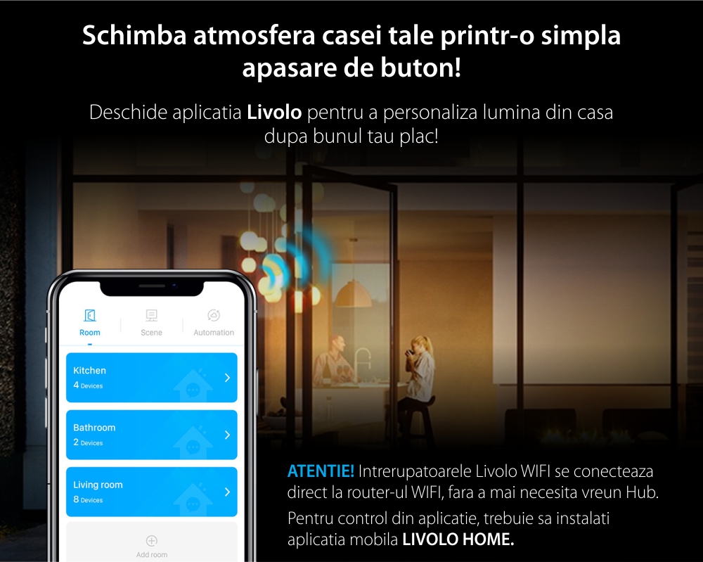 Intrerupator Simplu Wi-Fi LIVOLO cu Touch – Serie Noua