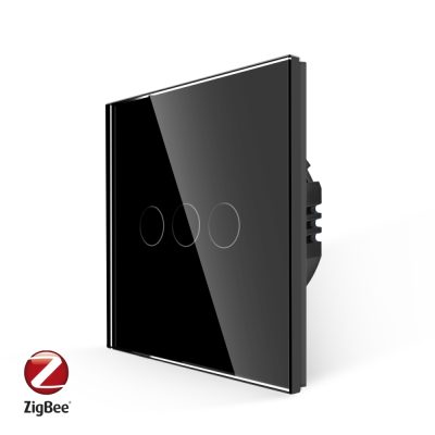 Intrerupator Triplu cu Touch din Sticla LUXION, protocol ZigBee culoare neagra