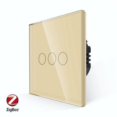 Intrerupator Triplu cu Touch din Sticla LUXION, protocol ZigBee culoare aurie