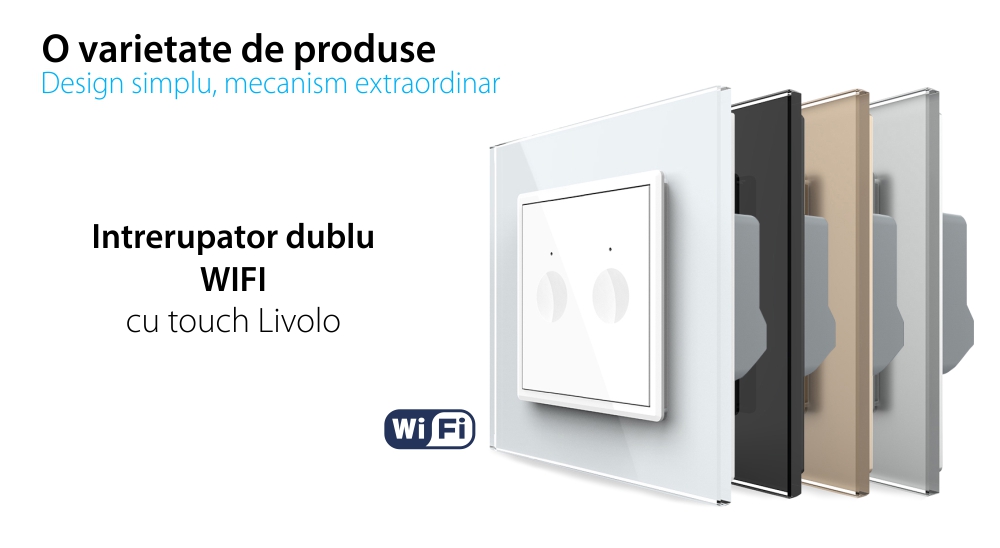 Intrerupator Dublu Wi-Fi cu Touch LIVOLO cu Rama din Sticla – Serie Noua