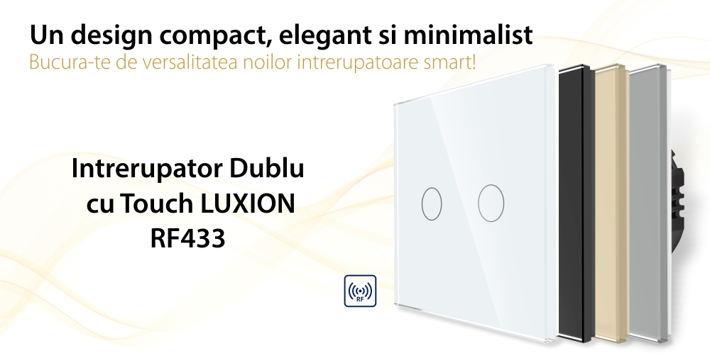 Intrerupator Dublu RF433 cu Touch din Sticla LUXION