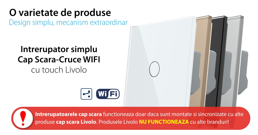 Intrerupator Simplu Cap / Cruce Wi-Fi cu Touch LIVOLO – Serie Noua