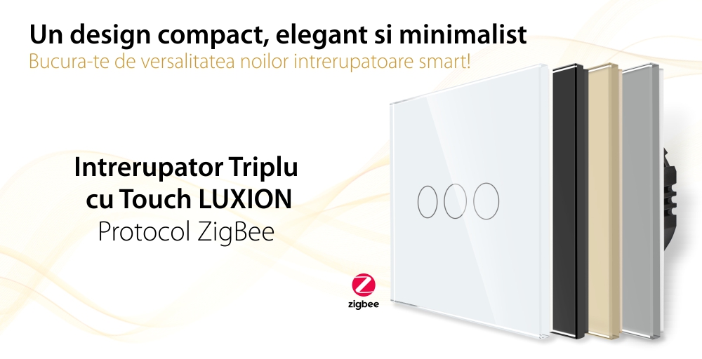 Intrerupator Triplu cu Touch din Sticla LUXION, protocol ZigBee