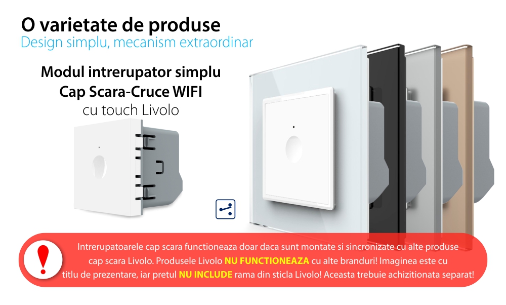 Modul Intrerupator Simplu Cap Scara / Cruce Wi-Fi cu Touch LIVOLO – Serie Noua