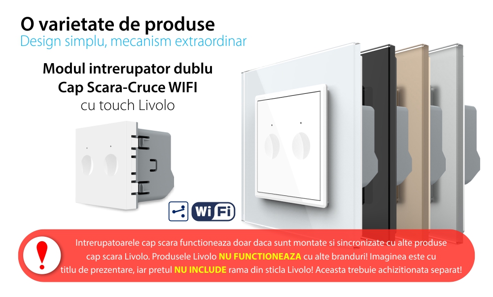 Modul Intrerupator Dublu Cap Scara / Cruce Wi-Fi cu Touch LIVOLO – Serie Noua, Alb