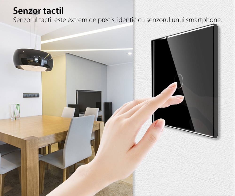 Intrerupator Simplu RF433 cu Touch din Sticla LUXION