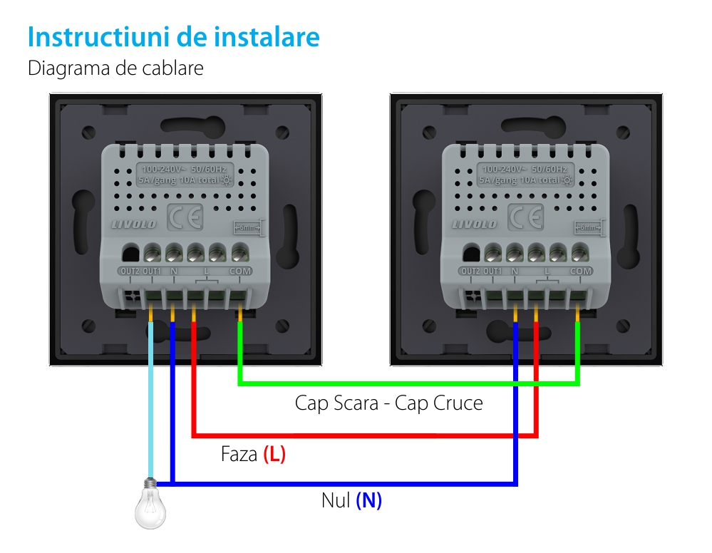 Intrerupator Simplu Cap / Cruce Wi-Fi cu Touch LIVOLO – Serie Noua