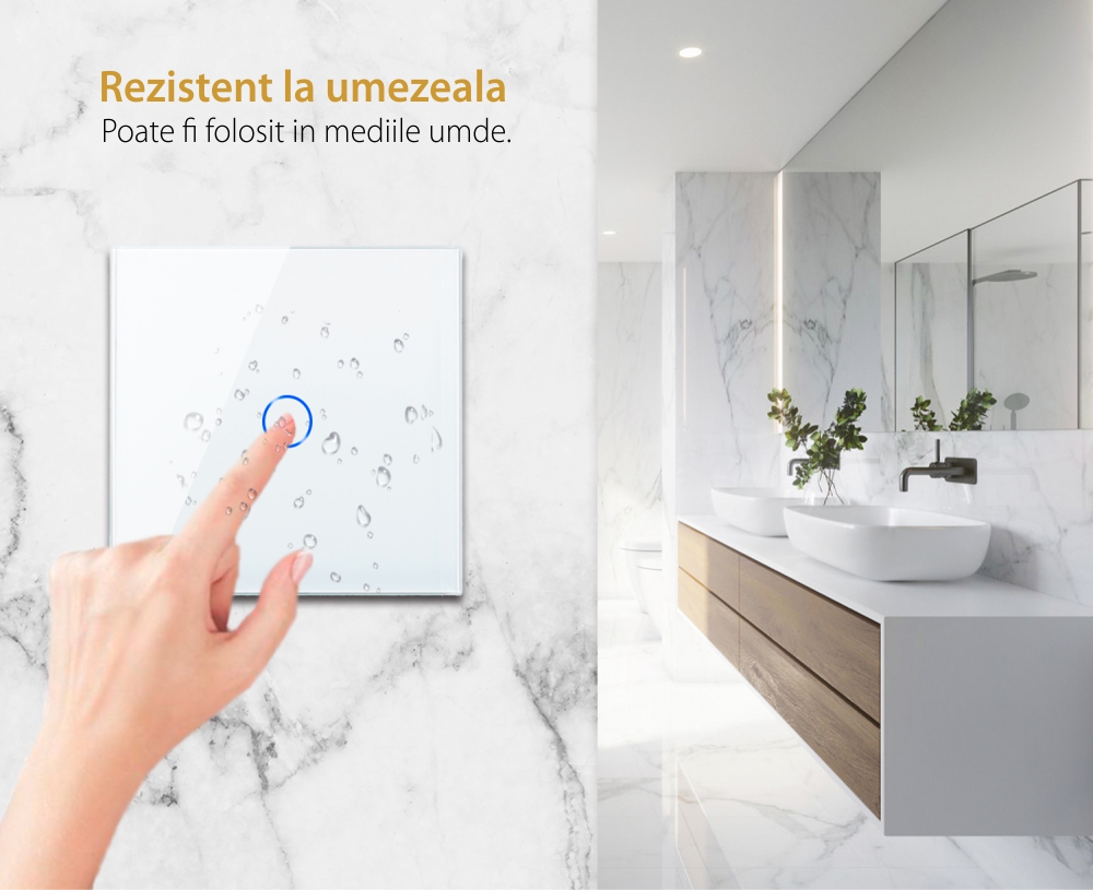 Intrerupator Simplu cu Touch din Sticla LUXION, protocol ZigBee