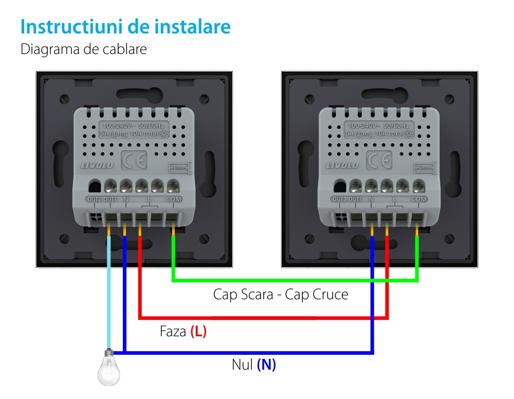 Modul Intrerupator Simplu Cap Scara / Cruce Wi-Fi cu Touch LIVOLO – Serie Noua