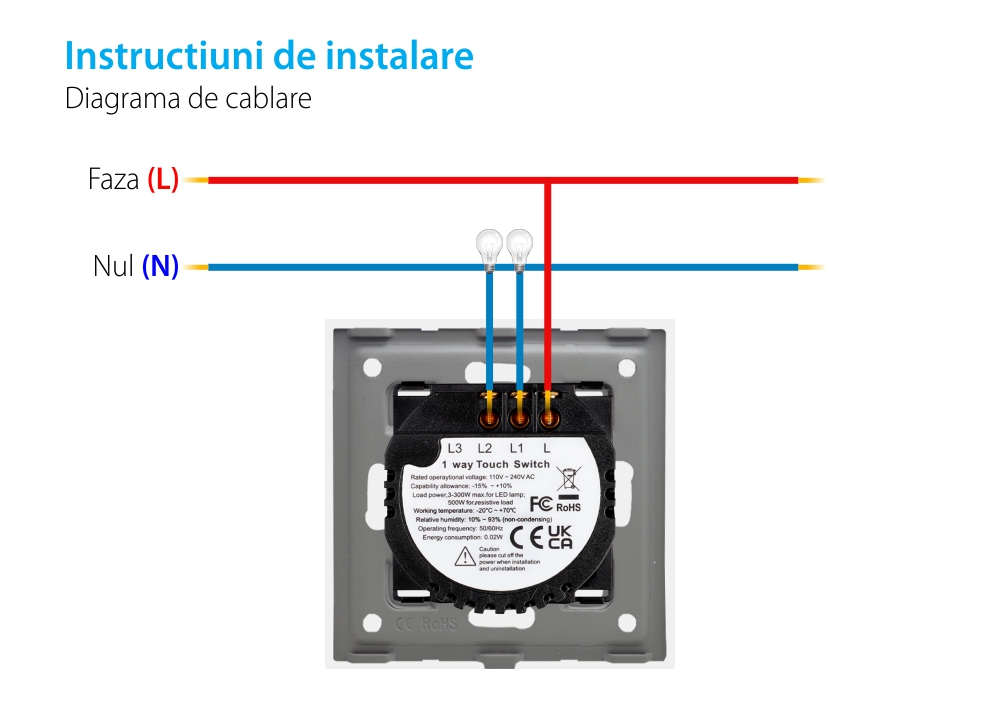 Intrerupator Dublu cu Touch din Sticla LUXION, 500W