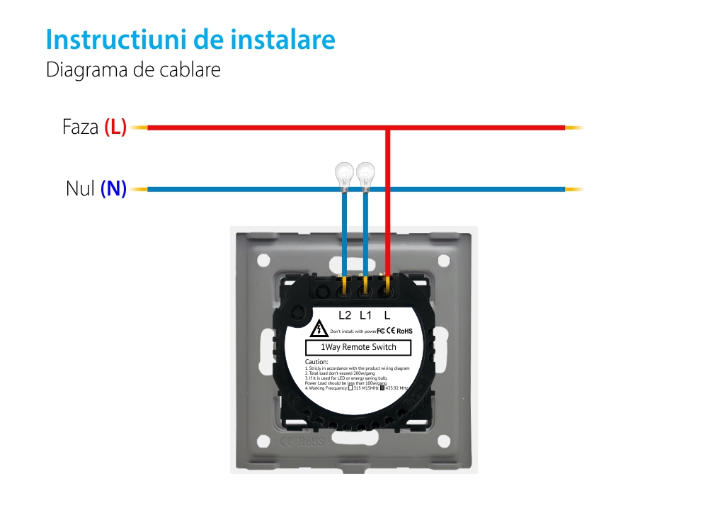 Intrerupator Dublu RF433 cu Touch din Sticla LUXION