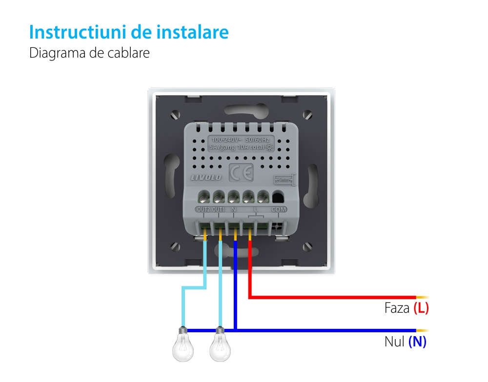 Intrerupator Dublu Wi-Fi cu Touch LIVOLO cu Rama din Sticla – Serie Noua