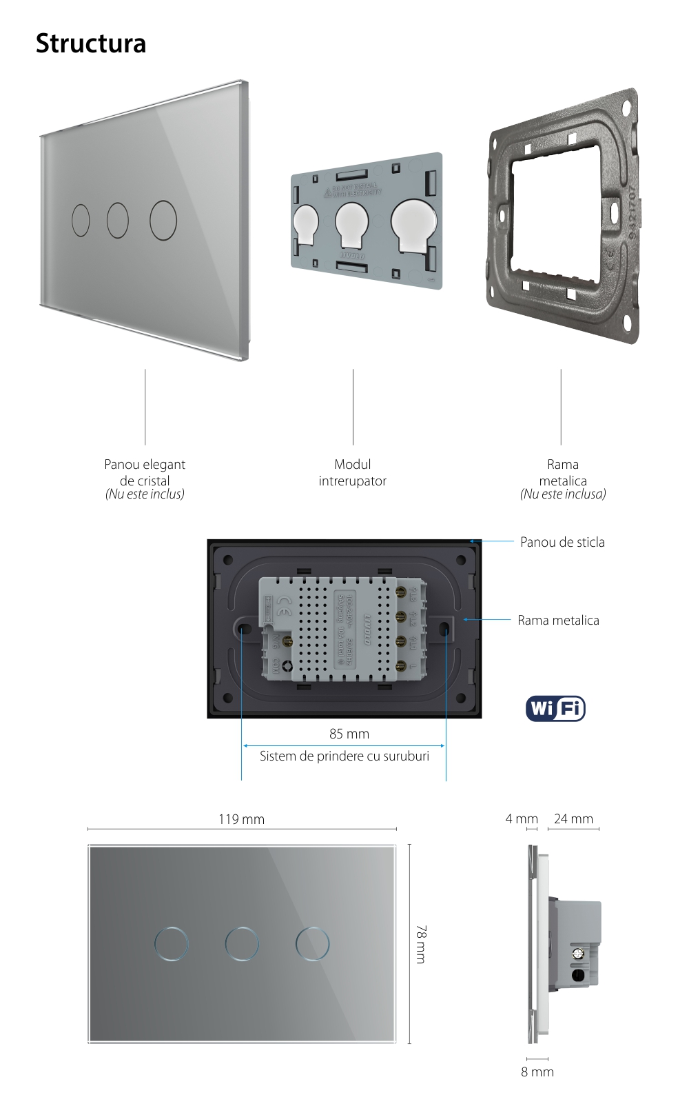 Modul Intrerupator Triplu Wi-Fi cu Touch LIVOLO – Serie Noua