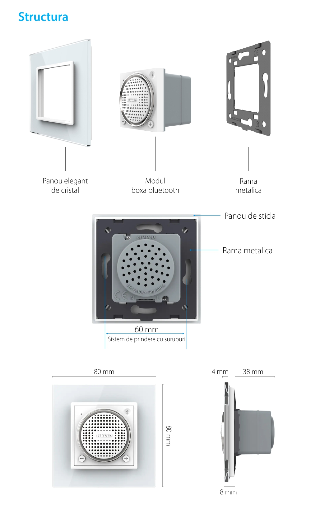 Boxa Bluetooth Livolo cu Rama din Sticla