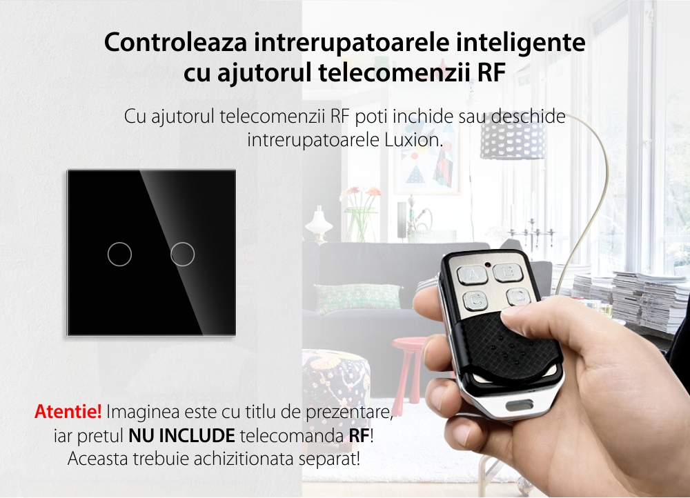 Intrerupator Dublu RF433 cu Touch din Sticla LUXION