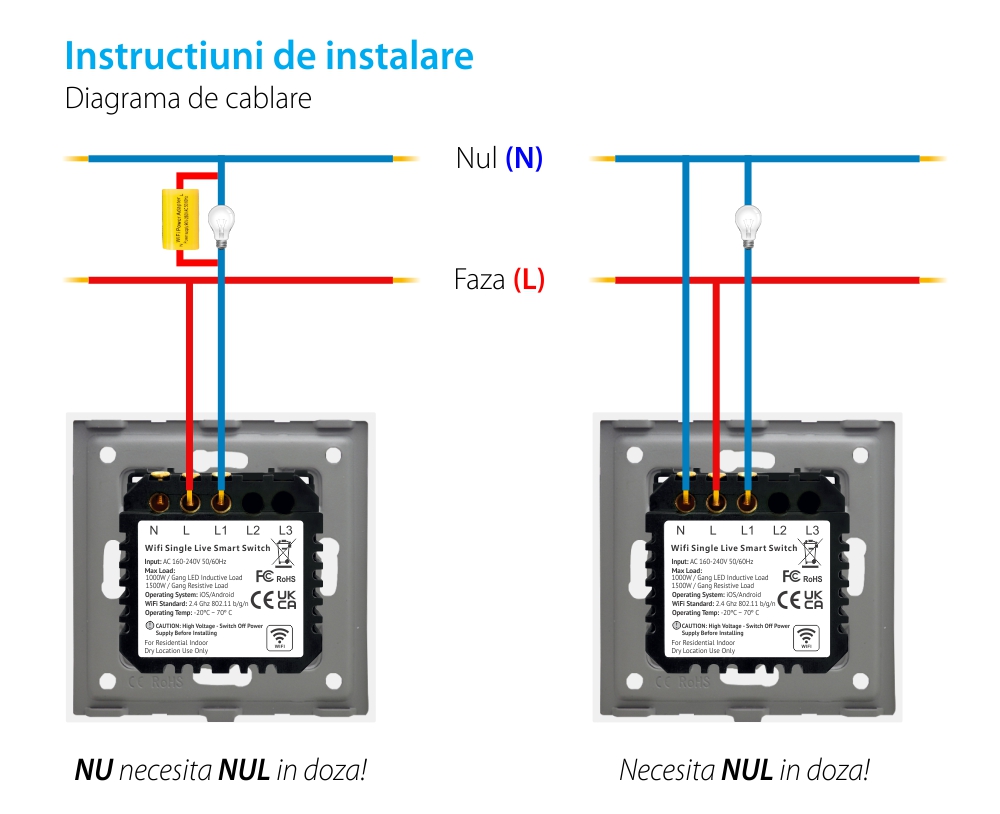 Intrerupator Simplu Wi-Fi cu Touch din Sticla LUXION