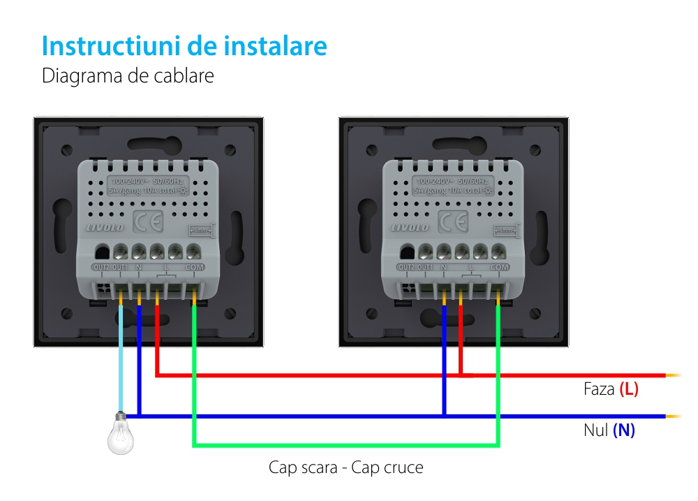 Modul Intrerupator Simplu Cap Scara / Cruce Wi-Fi cu Touch LIVOLO – Serie Noua