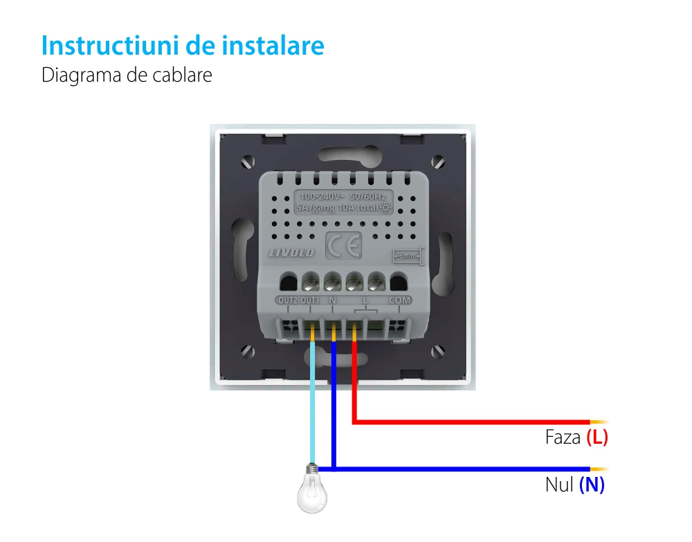 Intrerupator Simplu Wi-Fi cu Touch LIVOLO cu Rama din Sticla – Serie Noua