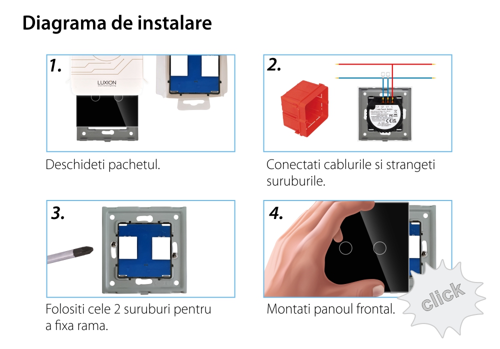 Intrerupator Dublu cu Touch din Sticla LUXION, 500W