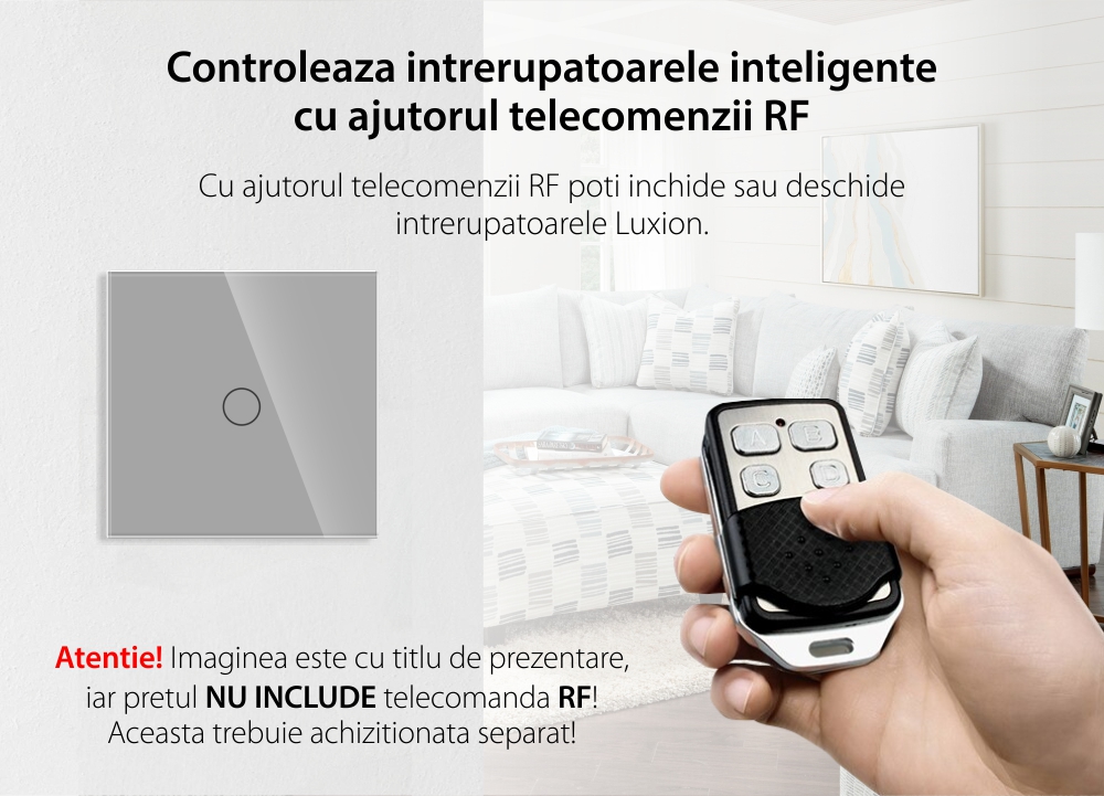 Intrerupator Simplu RF433 cu Touch din Sticla LUXION