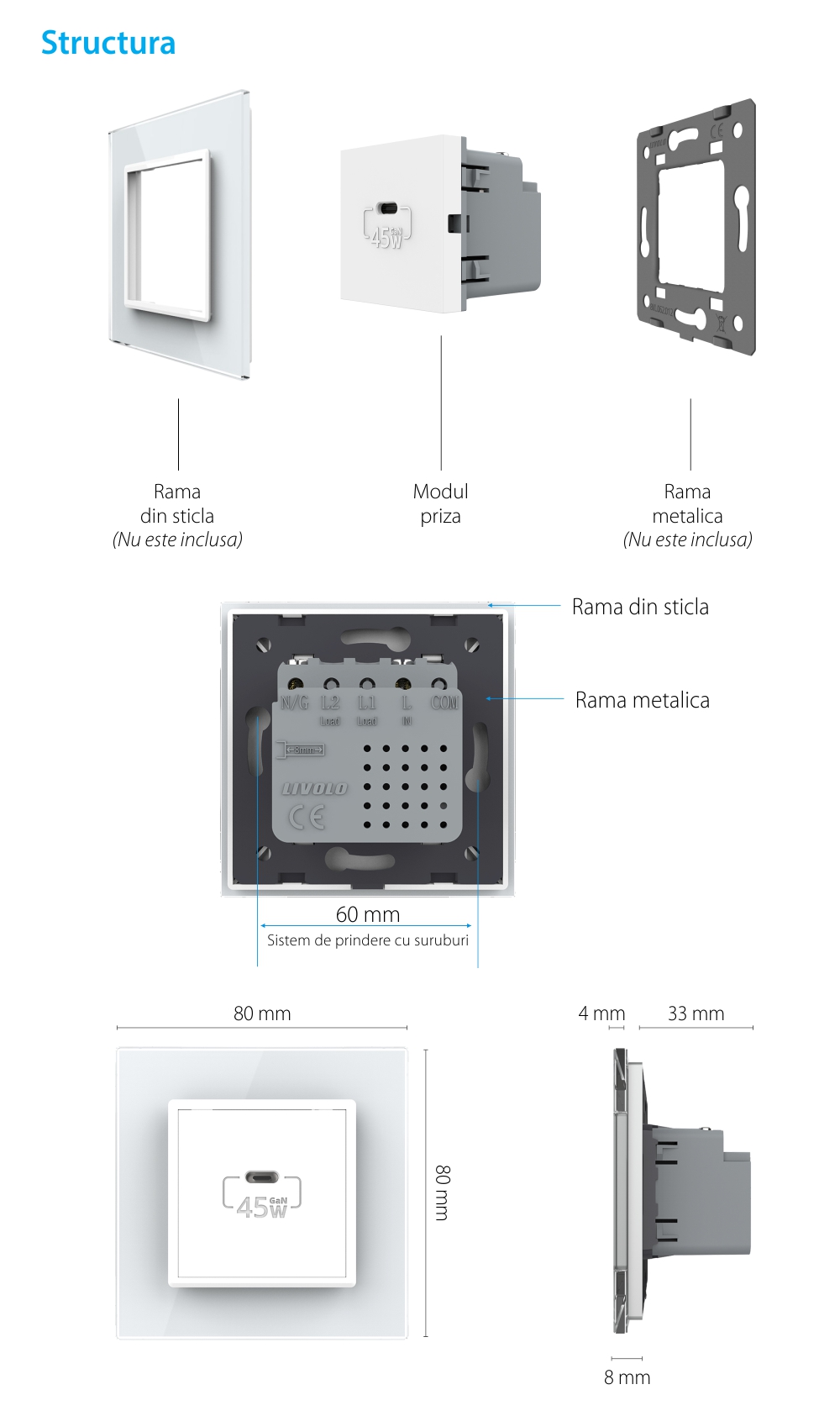 Modul Priza USB Tip C Livolo – Serie Noua