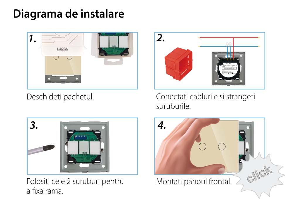 Intrerupator Dublu RF433 cu Touch din Sticla LUXION