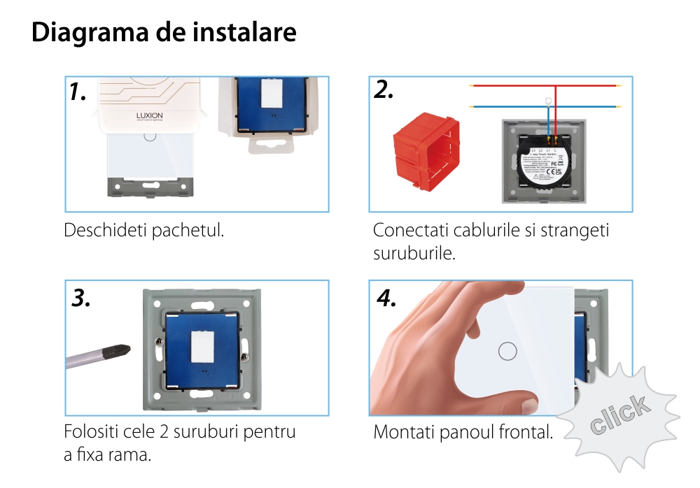 Intrerupator Simplu cu Touch din Sticla LUXION, 500W