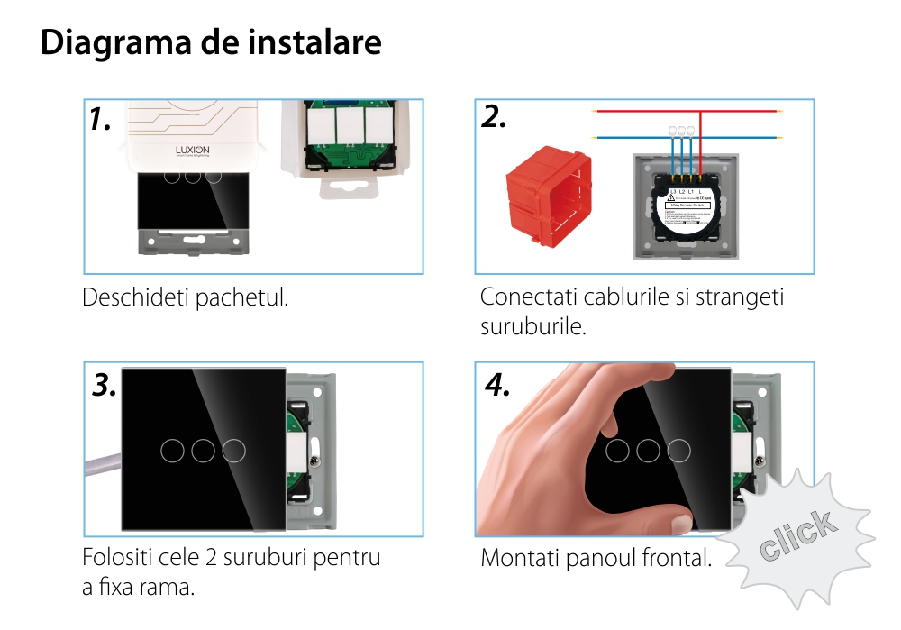 Intrerupator Triplu RF433 cu Touch din Sticla LUXION