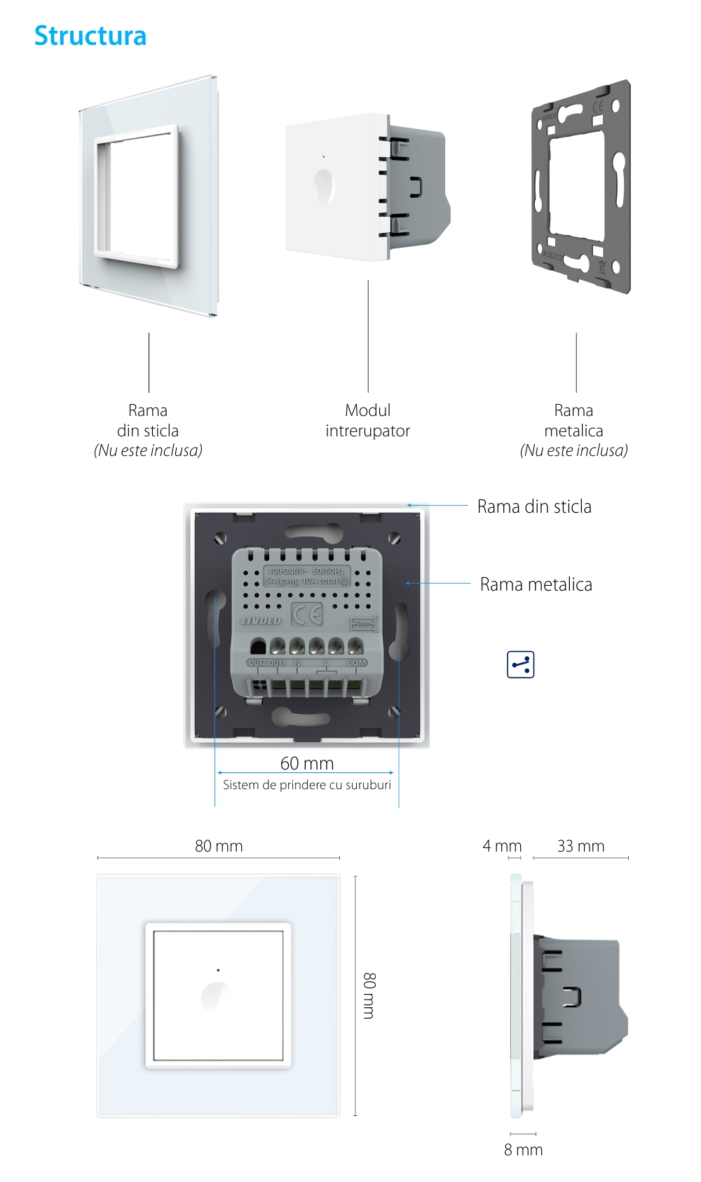 Modul Intrerupator Simplu Cap Scara / Cruce Wi-Fi cu Touch LIVOLO – Serie Noua