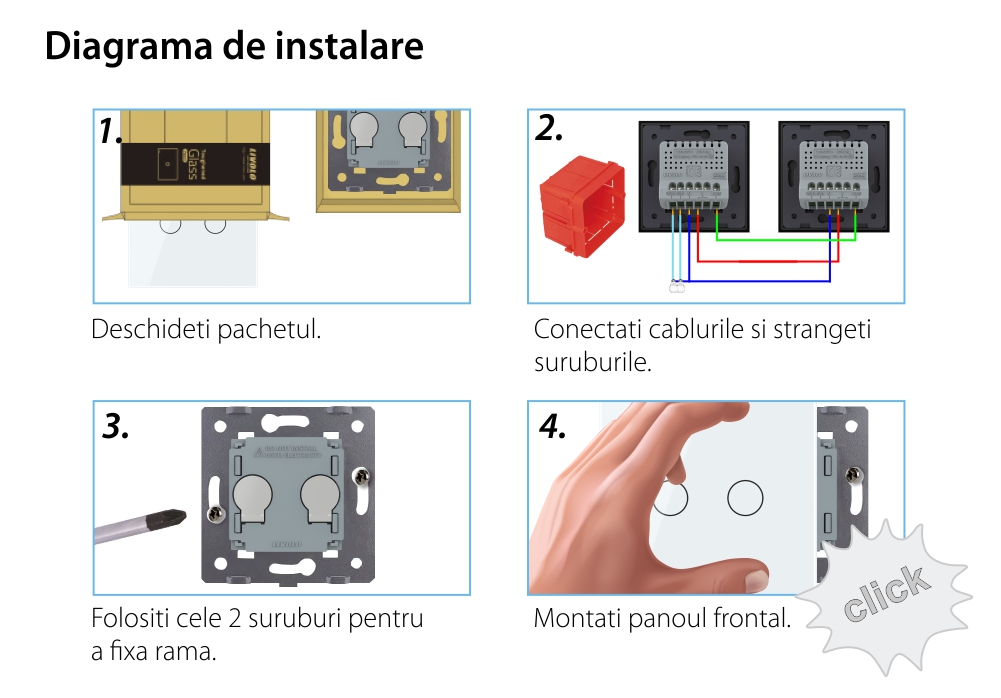 Intrerupator Dublu Cap Scara / Cruce Wi-Fi cu Touch LIVOLO din Sticla – Serie Noua