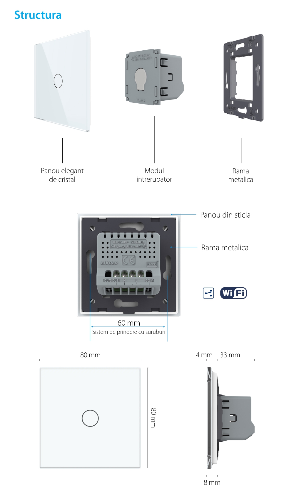 Intrerupator Simplu Cap / Cruce Wi-Fi cu Touch LIVOLO – Serie Noua