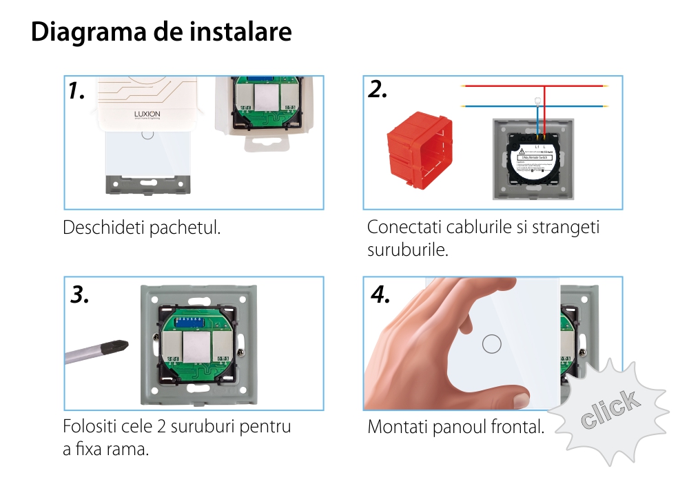 Intrerupator Simplu RF433 cu Touch din Sticla LUXION