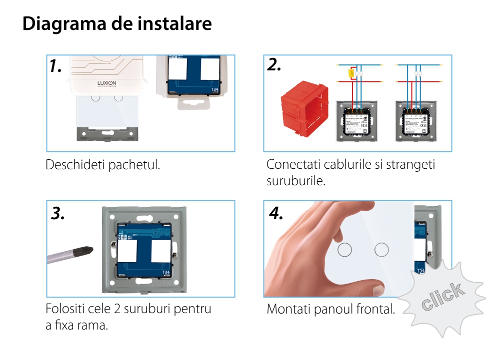 Intrerupator Dublu Wi-Fi cu Touch din Sticla LUXION