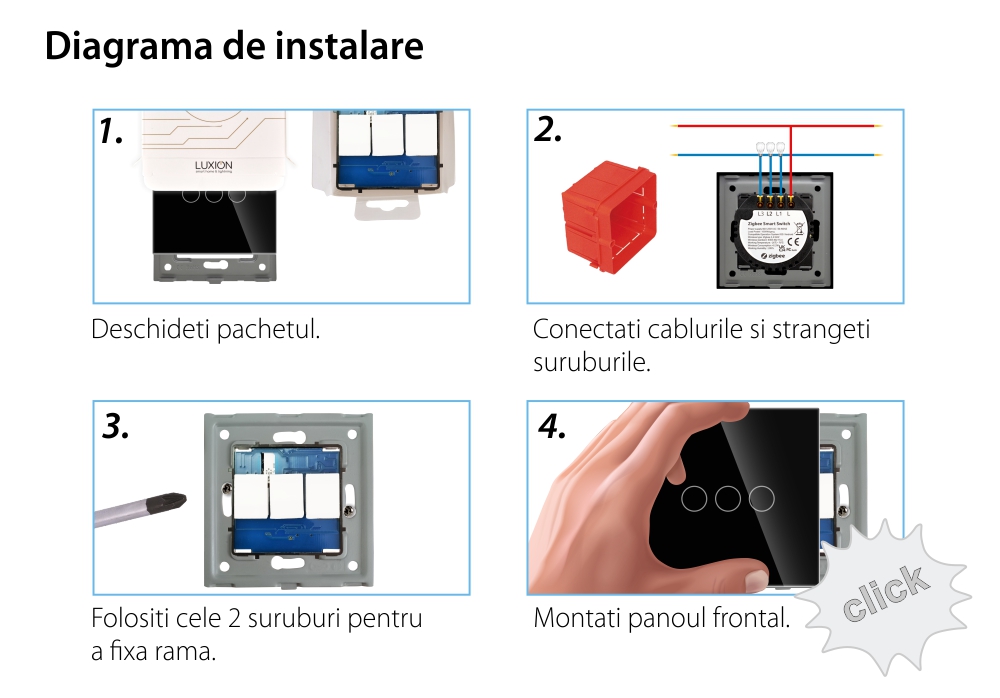 Intrerupator Triplu cu Touch din Sticla LUXION, protocol ZigBee