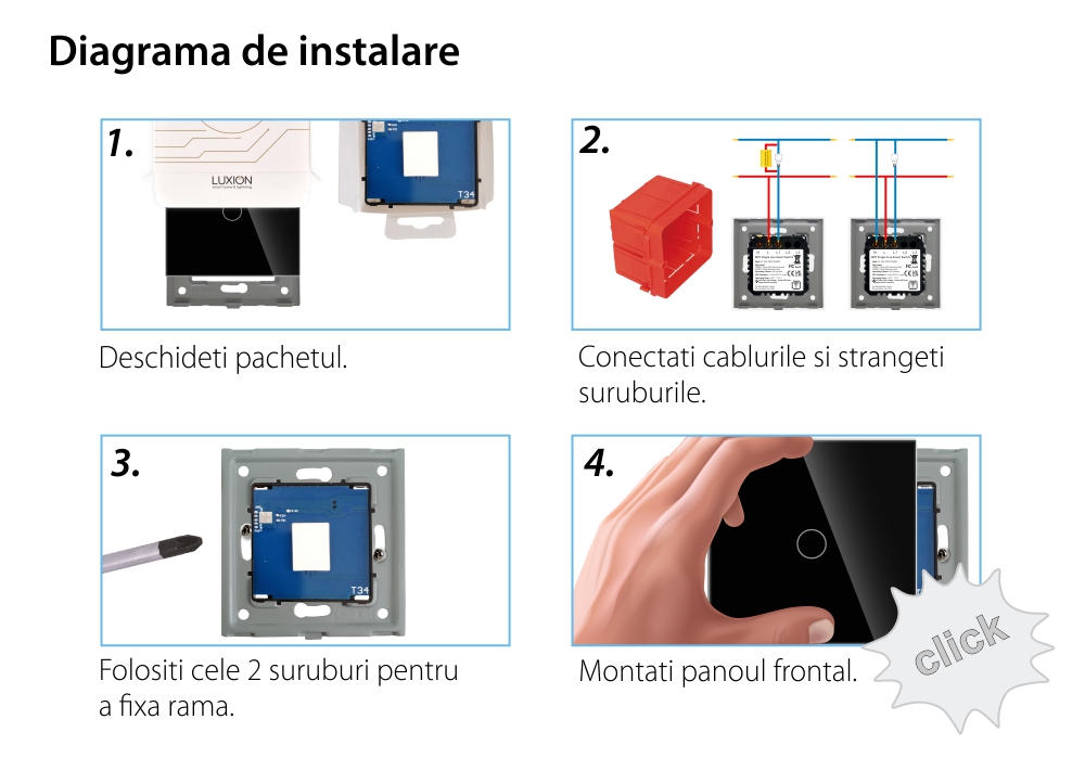 Intrerupator Simplu Wi-Fi cu Touch din Sticla LUXION