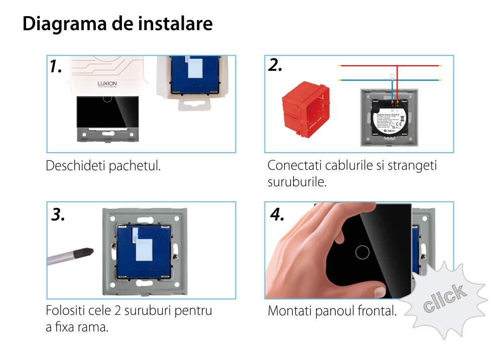 Intrerupator Simplu cu Touch din Sticla LUXION, protocol ZigBee