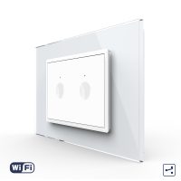 Intrerupator Dublu Cap Scara / Cruce Wi-Fi cu Touch LIVOLO cu rama din sticla, standard italian – Serie Noua, Alb