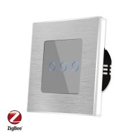 Intrerupator Triplu cu Touch din Sticla si Rama de Aluminiu LUXION, Protocol ZigBee culoare gri