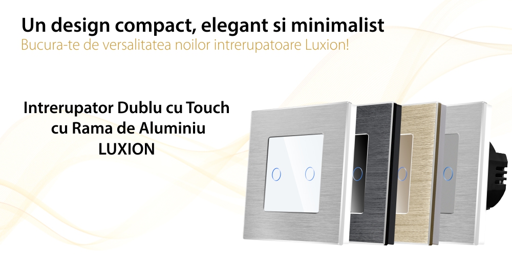 Intrerupator Dublu cu Touch din Sticla si Rama de Aluminiu LUXION, 500W