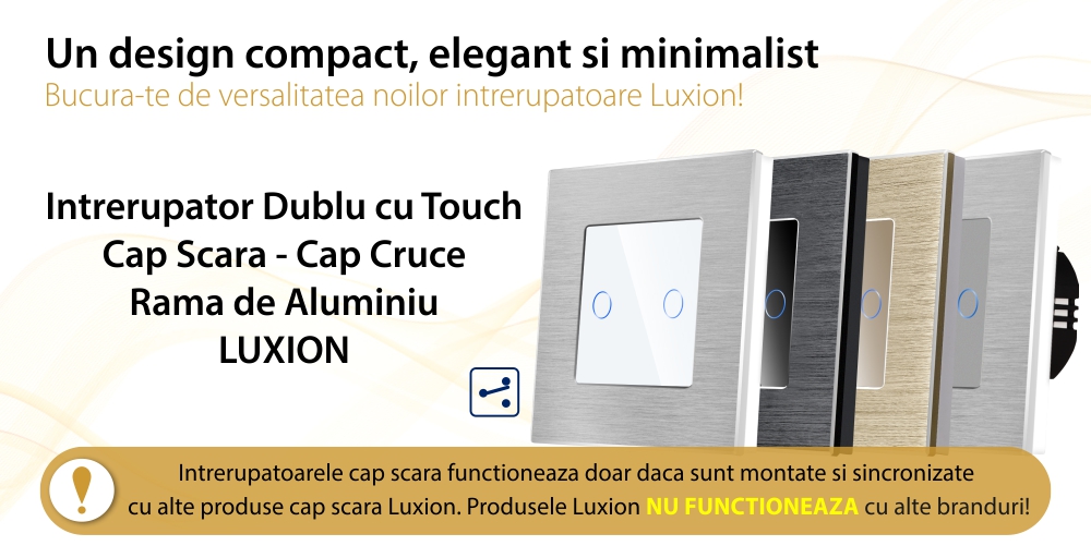 Intrerupator Dublu Cap Scara / Cruce cu Touch din Sticla si Rama de Aluminiu LUXION