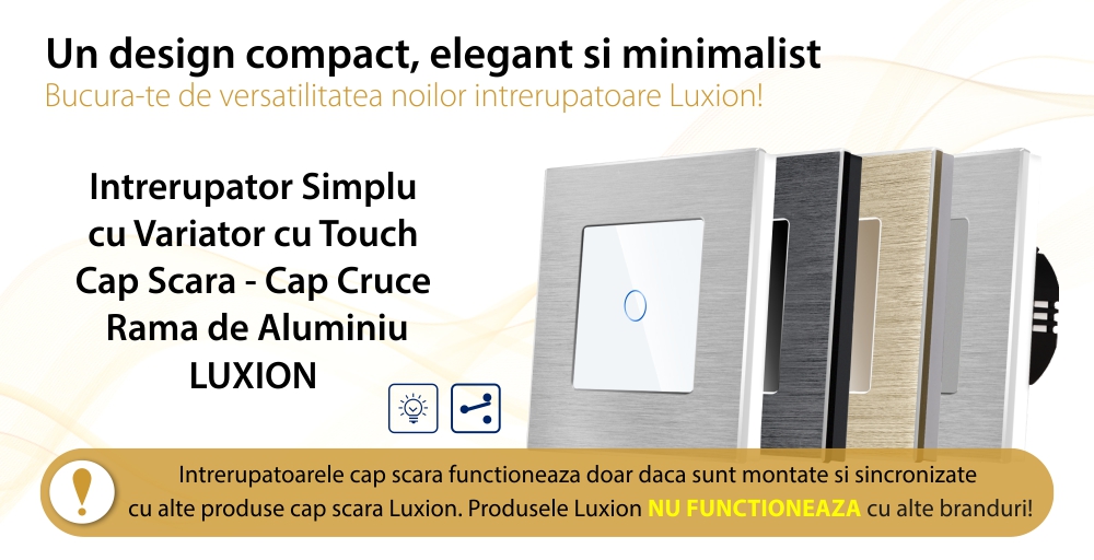 Intrerupator Simplu cu Variator Cap Scara / Cruce cu Touch si Rama din Aluminiu LUXION