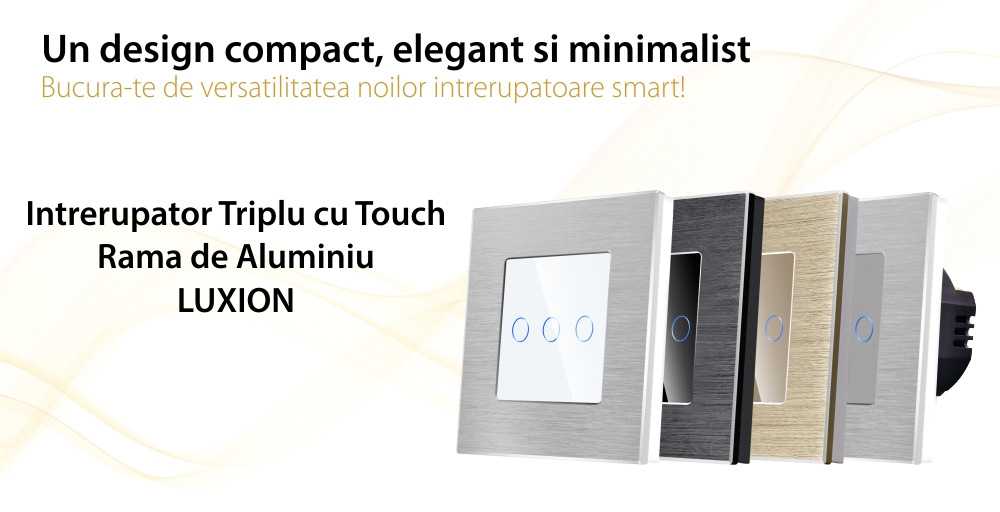 Intrerupator Triplu cu Touch din Sticla si Rama de Aluminiu LUXION, 500W