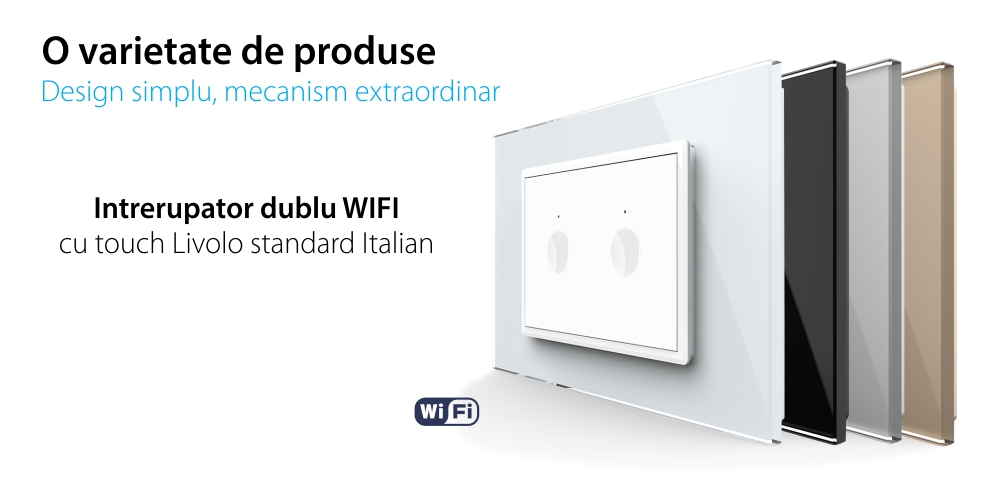 Intrerupator Dublu WIFI cu Touch LIVOLO cu rama din sticla, standard italian – Serie Noua